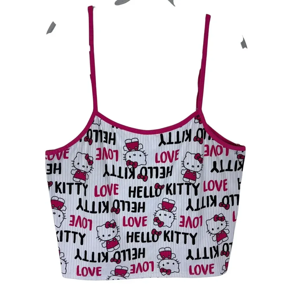 Hello Kitty By Sanrio Sleepwear Top Women XL White Pink All Over Print Spaghetti